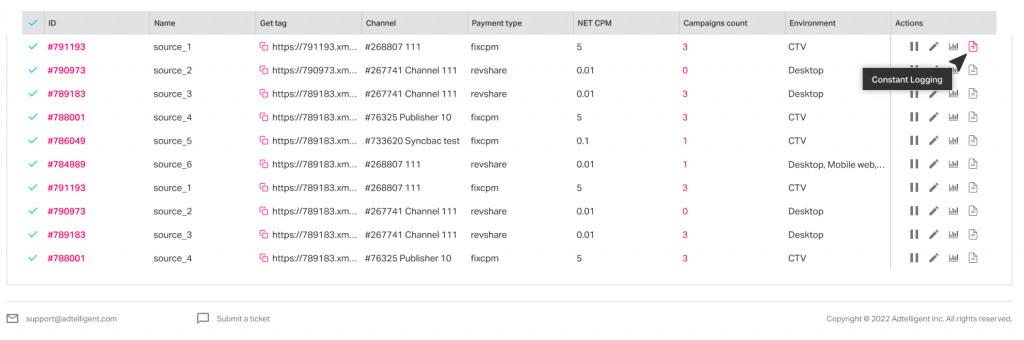 Adtelligent - Constant Logging - Source Settings